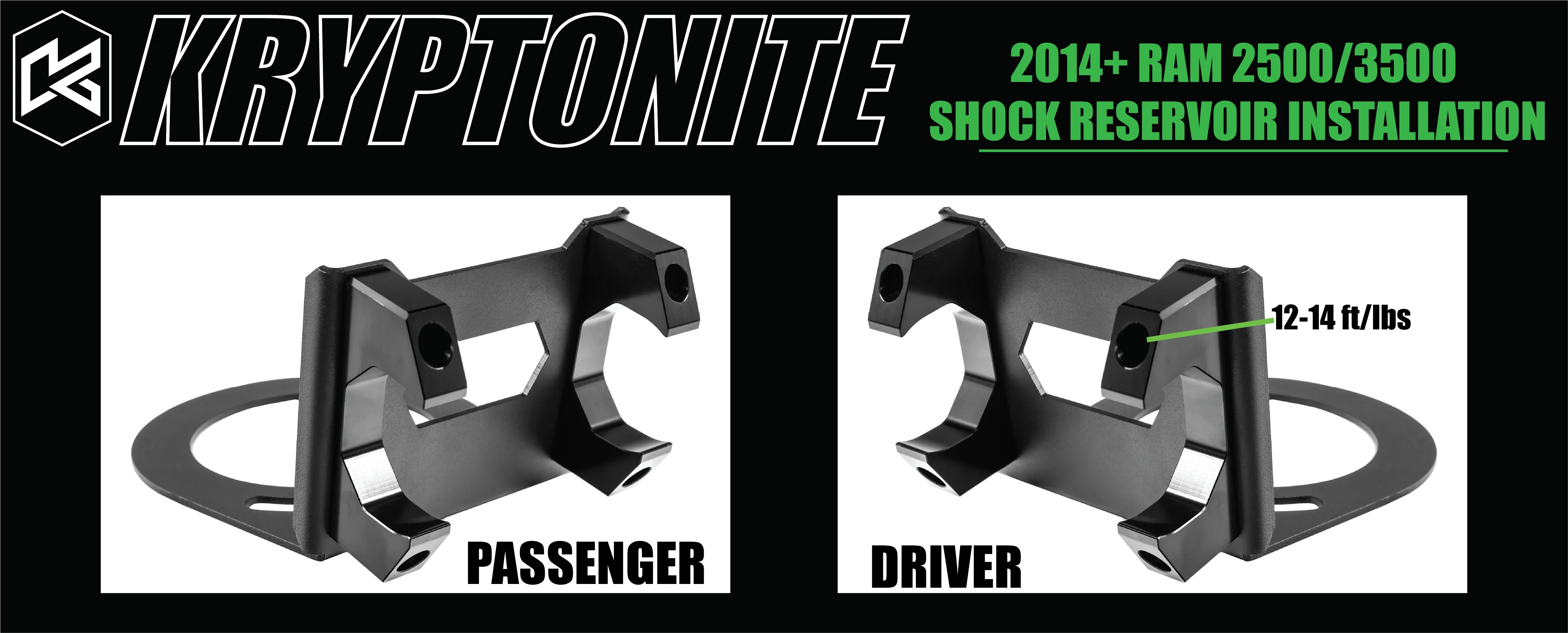 KRYPTONITE DEATH GRIP FRONT SHOCK RESERVOIR MOUNT KIT FOR 2014-2026 RAM 2500/3500 - Image 3